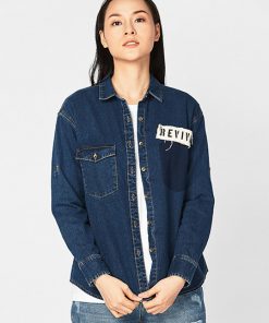 Áo sơmi nữ denim có túi ốp ngực