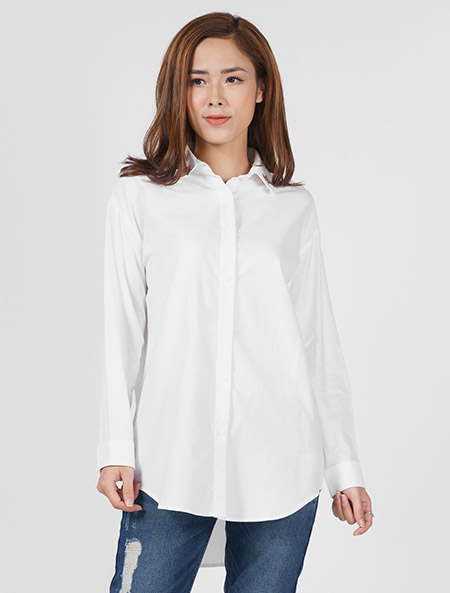 Áo sơmi nữ dài tay thêu hình nhỏ ở cổ